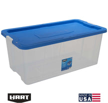 160 Qt Clear Latching Plastic Storage Tote with Blue Lid - Set of 3