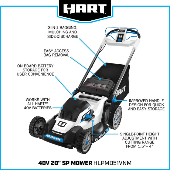 40V 20" Brushless Self-Propelled Electric Lawn Mower Kit