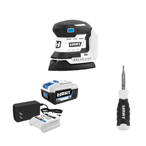     (1) 20V Detail Sander
    (1) 60 Grit Sandpaper
    (1) 120 Grit Sandpaper
    (1) 240 Grit Sandpaper
    (1) 9-in-1 Screwdriver
    (2) 20V 4.0Ah Batteries
    (1) 20V Fast Charger