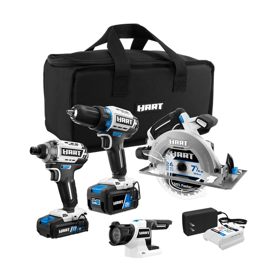 20V Brushless 4-Tool Combo Kit (1/2" Drill/Driver, Impact Driver, 7-1/4" Circular Saw, LED Light)